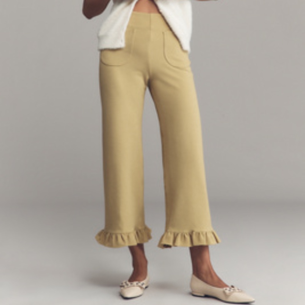 NWT Maeve/Anthropologie The Colette Ruffle-Hem Wide-Leg Trousers Size 30